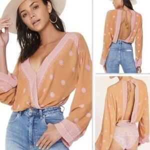 Free People Orange and Pink Open-Back Blouse